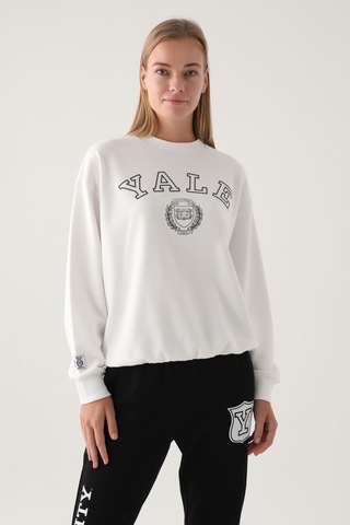 Yale Krem Baskılı Bisiklet Yaka Kadın Sweatshirt 5274-41118 Krem