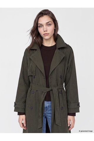 Lcw Modest Haki Kuşaklı Kadın Gabardin Trençkot