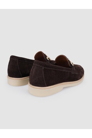 %100 Hakiki Deri Kahverengi Süet Kadın Loafer Kahverengi