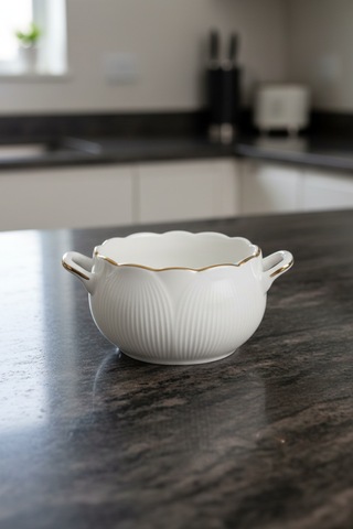 10 Cm Kulplu Porselen Kase Yaldızlı 2 Kişilik Modern Ve Dekoratif Sofra Takımı Beyaz