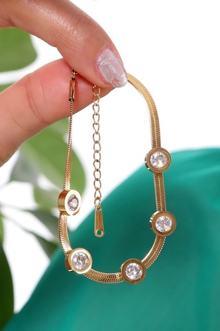 Bhs Life Kadın Zirkon Taşlı Yassı Zincir Bileklik Çok Renkli