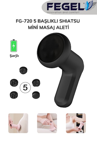 Fg-720 Shiatsu 5 Başlıklı Masaj Aleti,6 Hız Kademeli, Yağ Yakımını Destekleyen Tüm Vücut Masaj Siyah