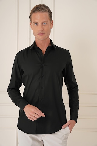 Efor Slim Fit %100 Pamuk Non Iron Kumaş Klasik Siyah Gömlek Gk 735 Siyah