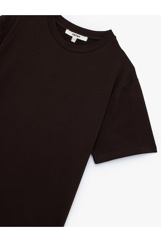 Koton Kısa Kollu Bisiklet Yaka Pamuklu Basic Oversize Tişört Kahverengi 6wak50092ek Kahve
