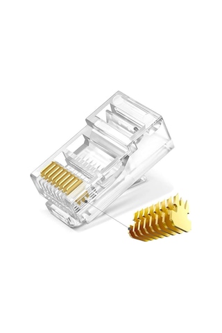 Koodmax - 50adet - 3u" Gold Plated Cat6 Rj45 Konnektör 8p8c Ethernet Kablo Ucu Modüler Fiş Jak