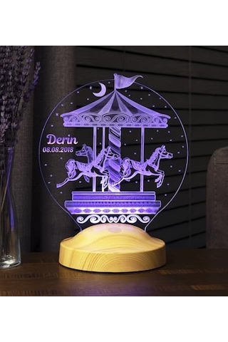 Lamba Isimli Nostaljik Atlı Karınca Çocuk Odası Hediyesi Gece Lambası Carousel Dekoratif Hediye Led Lamba Genel