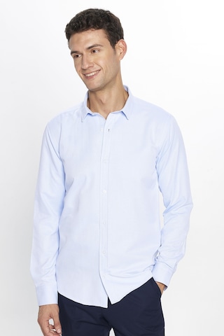 Tudors Erkek Modern Slim Fit Dar Kesim Uzun Kollu Pamuklu Kolay Ütü Armürlü Mavi Gömlek-31491-mavi Mavi
