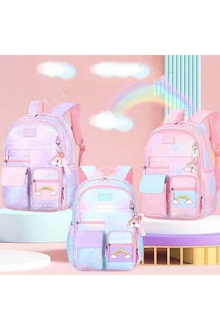 Maoyaya Fengdong Okul Çantaları Kızlar İçin Sevimli Gökkuşağı Kitap Çantası İlköğretim Çantaları 42017486 Pembe