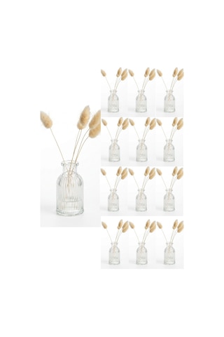 12 Adet Çizgili Mini Vazo 7,5 Cm Kahve Yanı Küçük Dekoratif Vazo 35 Ml Şeffaf