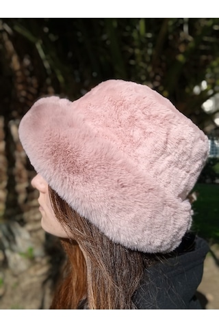 Shopiolog Pofidik Peluş Şapka Kışlık Suni Kürk Kalpak Kabarık Kova Şapka Gül Kurusu