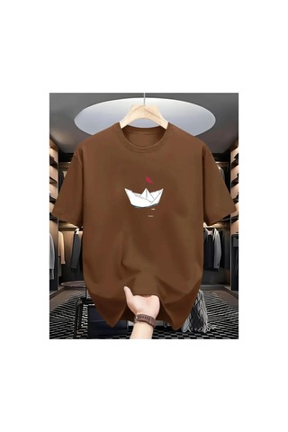 Medinenur Baskılı Basic T-shirt Kahverengi