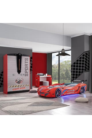 Setaymobilya Sports Çocuk Odası -Mercedes Arabalı Yatak, Dolap, Masa - Kırmızı