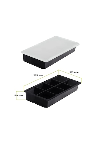 Ximistore9 8 Hücre Silikon Buzluk Tablası Kapaklı - Kolay Çıkarım, Temiz Kalite, Çok Amaçlı Kullanım Siyah