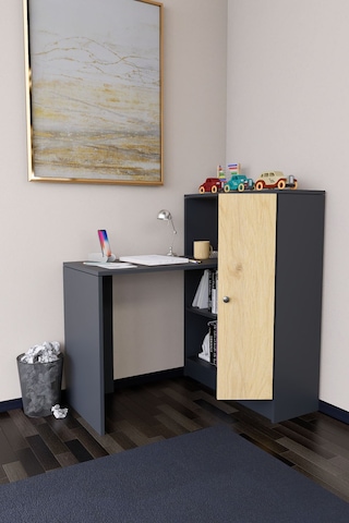 Drithe Modern Dolaplı Kitaplıklı Çalışma Masası Antrasit-çam Antrasit - Çam