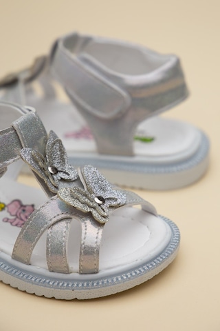 Dilimler Ayakkabı Şirinbebe Ortopedik Kız Bebek Sandalet Gümüş Kelebek Detaylı-4700