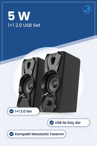 Kablolu Hoparlör Seti 1+1 2.0 Usb Multimedya 5w Masaüstü Bilgisay