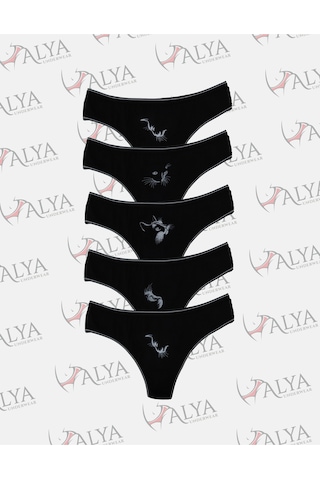 Alya Underwear Kadın Bato Tanga Pamuklu Külot, Büyük Beden String, 5'li Paket- 2 Siyah, 1 Beyaz, 2 Ten Siyah P13