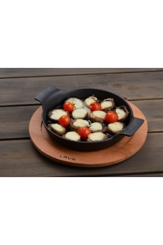 Lava Döküm Ahşap Allıklı Mini Yuvarlak Sahan Siyah 18 CM