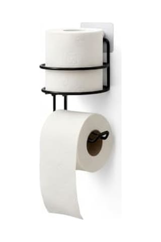 Orret Home Yapışkanlı Tuvalet Kağıtlığı Mat Siyah Metal Tuvalet Kağıt Tutacağı Ve Yedek Standı, Delmeden Montaj, Suya Dayanıklı Banyo Organizeri Yuvarlak 16.5 x 12.2 x 11.2 CM