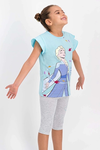 Karlar Ülkesi Frozen Lisanslı Lisanslı Bebe Mavi Bisiklet Yaka Kız Çocuk Tayt Kapri Takım Bebe Mavisi