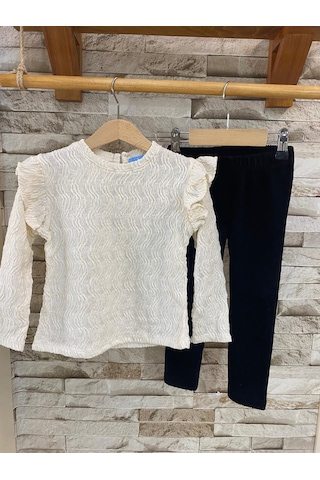 Lacıel Parıs Kadife Pantolon Bürümcüklü Bluz Kız Çocuk Eşofman Takım KREM
