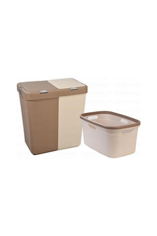 Motek 80 Litre Kirli Çamaşır Sepeti Çamaşır Selesi 2'Li Set Kahve Diğer