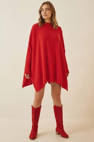 Onno Style Women Düz Triko Standart Panço Kırmızı