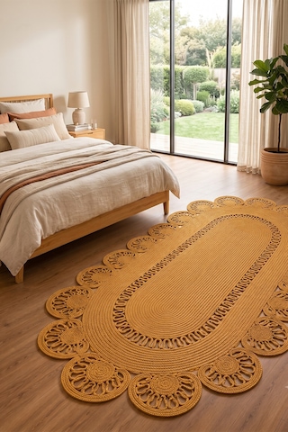 Jüt Hasır Oval Kilim Dekoratif Örgü Model Halı Salon Oturma Odası Mutfak Koridor Yatak Odası Banyo Balkon Yolluk Bohem Ev Dekoru 220hasırbambu 220hasırbambu