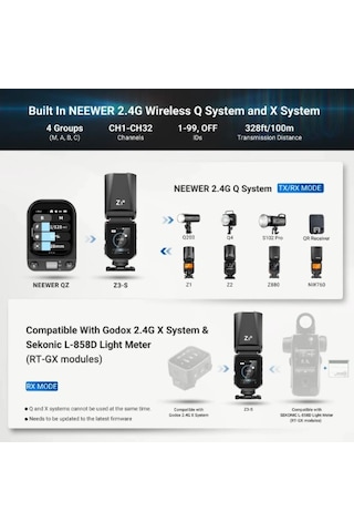 Neewer Z3r-s Sony Uyumlu 100w Yuvarlak Kafa Akülü Tepe Flaşı