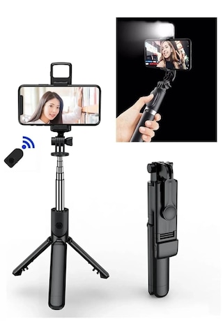 Led Işıklı Kablosuz Bluetooth Selfie Tripod 100 Cm Katlanabilir Monopod Telefon & Gopro Uyumlu