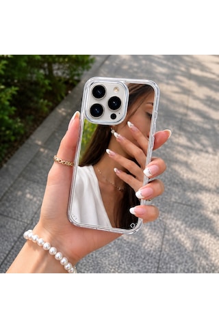 Ennar Samsung Galaxy S22 Ultra Uyumlu Aynalı Kılıf Mirror Glass Gün Boyu Makyaj Kontrolü Şeffaf