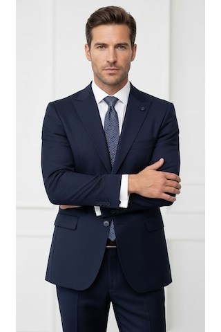 Plus Scorpion Ck125 Erkek Blazer Ceket Twill Puntolu Kırlangıç Yaka 2 Düğmeli Çift Yırtmaçlı Slim Fit Lacivert