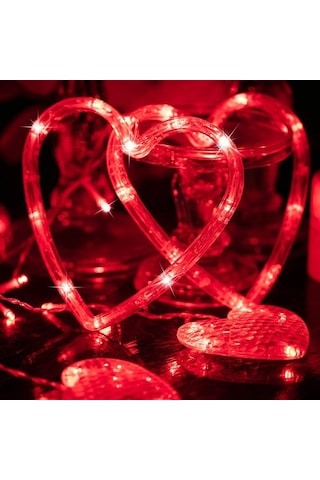 Vitrin Mekan Dekor Işığı Kırmızı Salkım Led Işık Kalpli Salkım Led Işık Kırmızı Led Işıklı Perde Işık Kırmızı