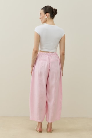 Molene Toz Pembe Barrel Fit Keten Pantolon