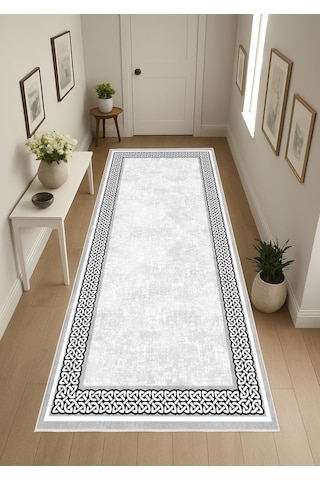 Gri Dijital Baskı Salon Halısı Kaymaz Tabanlı Yıkanabilir Halı Yolluk 531 Gri