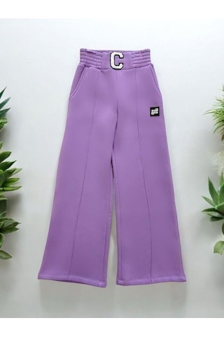 Zekids Kız Çocuk Bel Lastikli Bol Paça Dikişli Pantolon-14375 Lila