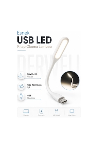 Esnek Usb Led Lamba Powerbank Laptop Ve Pc İçin Taşınabilir Gece Lambası Ve Kitap Okuma Işığı 5 Farklı Renk Seçeneği Mavi Kırmızı Turuncu Beyaz Yeşil