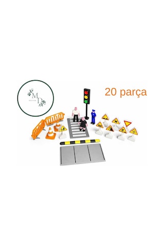 20 Parça Çocuk Trafik Seti - Eğitici Oyuncak, Trafik Kuralları Öğretici Mini Yol Seti