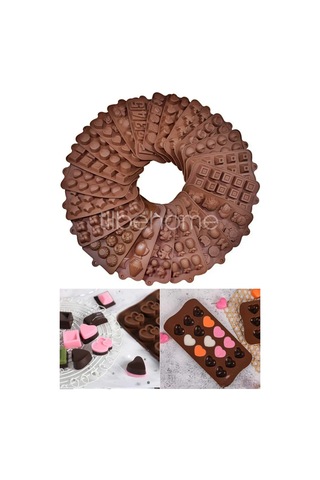 Tilbe Home 6'lı Silikon Dubai Çikolata Kalıbı Çok Figürlü Mini Jelibon Şekilli Buzluk Dondurma Kalıp Kahverengi