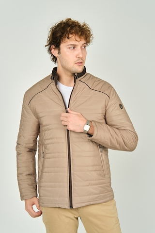 Lucas Erkek Dik Yaka Deri Biyeli Kapitone Mont 4706 Camel Camel