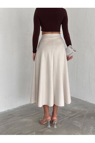 Ozy Fashion Kadın Süet Kloş Etek Bej