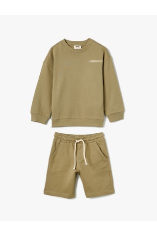 Koton Eşofman Takımı Sweatshirt Ve Şort Set Haki 4skb10390tk Haki