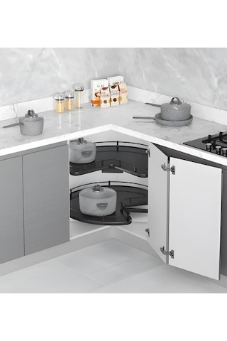 Starax 3051-a Antrasit 3/4 Borusuz Ahşap Tablalı Döner Sepet Takımı Antrasit
