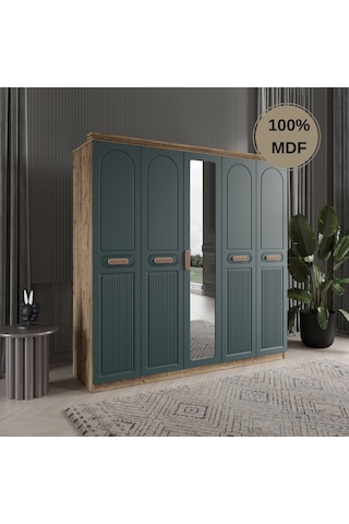 Pera 5 Kapak Mdf Gardırop Yeşi