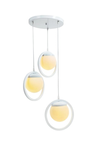 Halka 3 Lu Tepsi Glop Beyaz Renk Camlı Beyaz Avize. Salon, Mutfak Beyaz