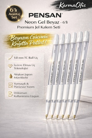Neon Gel Beyaz Jel Kalem Seti 1.0 Mm 6 Adet Premium Akışkan Japon Mürekkepli Diğer