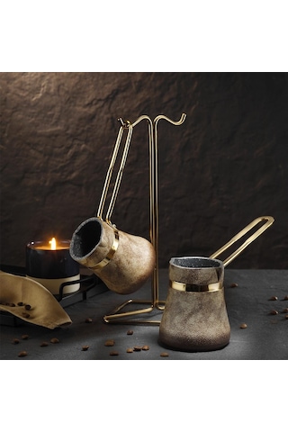 Brioni Royal Stone 3 Parça Granit Cezve Takımı Kaplangözü&Altın
