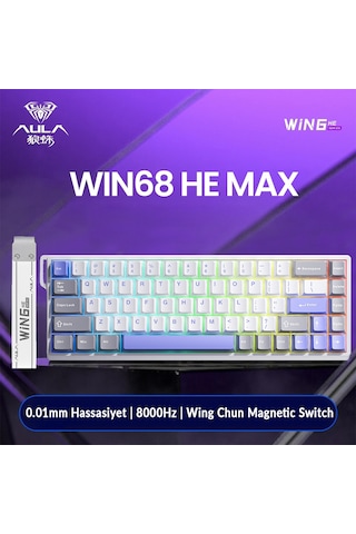 Aula Win68 He Max Manyetik Klavye Rapid Trigger Wing Chun Switch 8000hz Rgb Tkl Hot Swap Oyuncu Klavyesi Mavi