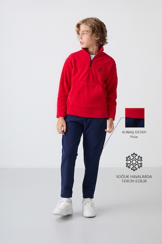 Tommy Life Kırmızı-lacivert Kalın Yumuşak Dokulu Standart Fit Nakışlı Polar Erkek Çocuk Eşofman Takım - 11218 Kırmızı - Lacivert