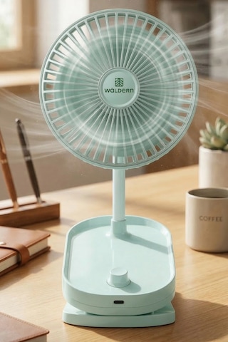 Waldern Masaüstü 360 Derece Döner Başlıklı Klipsli Portatif Fan Vantilatör Şarjlı Klipsli Mini El Fanı Açık Yeşil